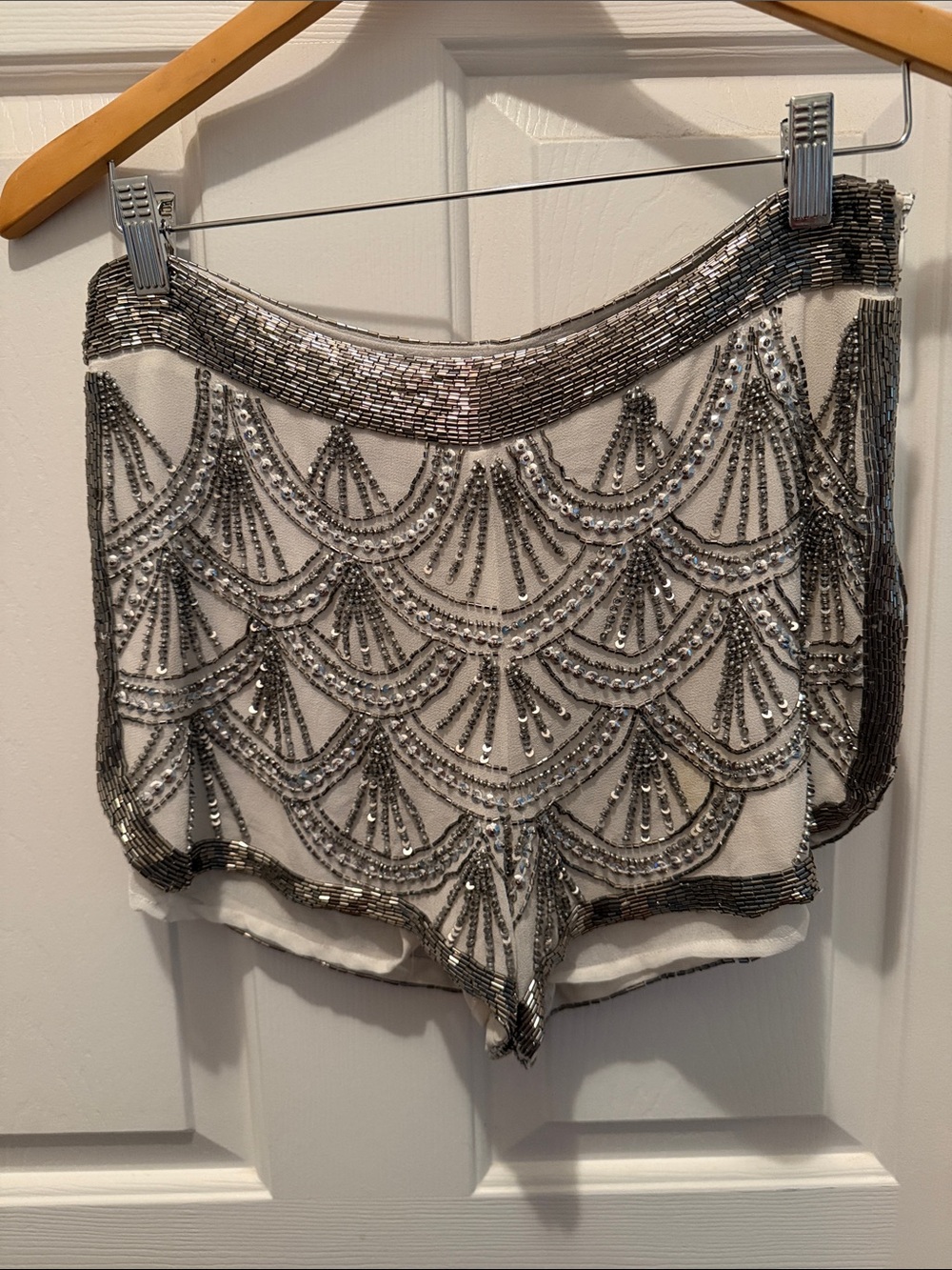 Beaded White & Silver Women's Dress Shorts